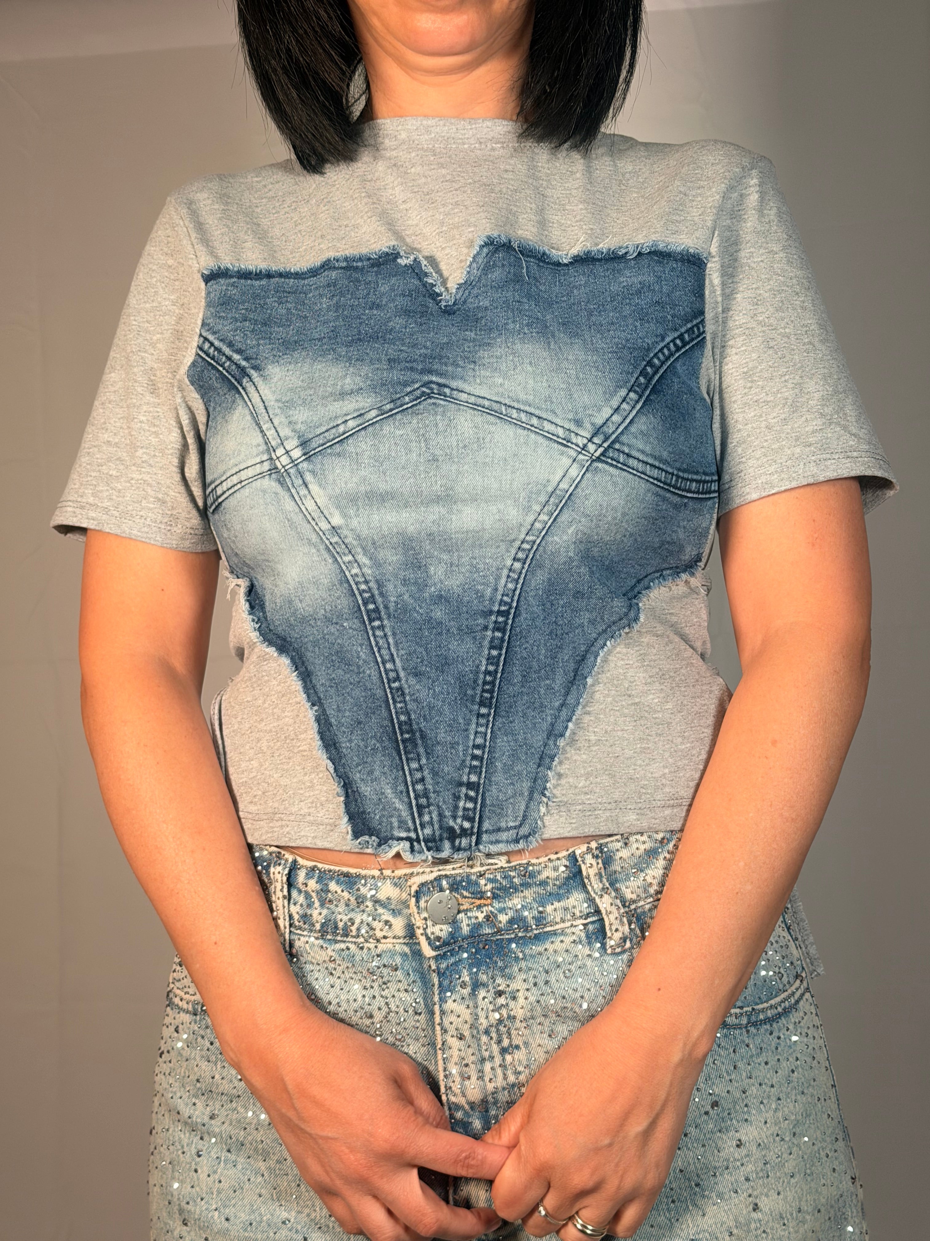 T-Shirt con corpetto in jeans 100% cotone